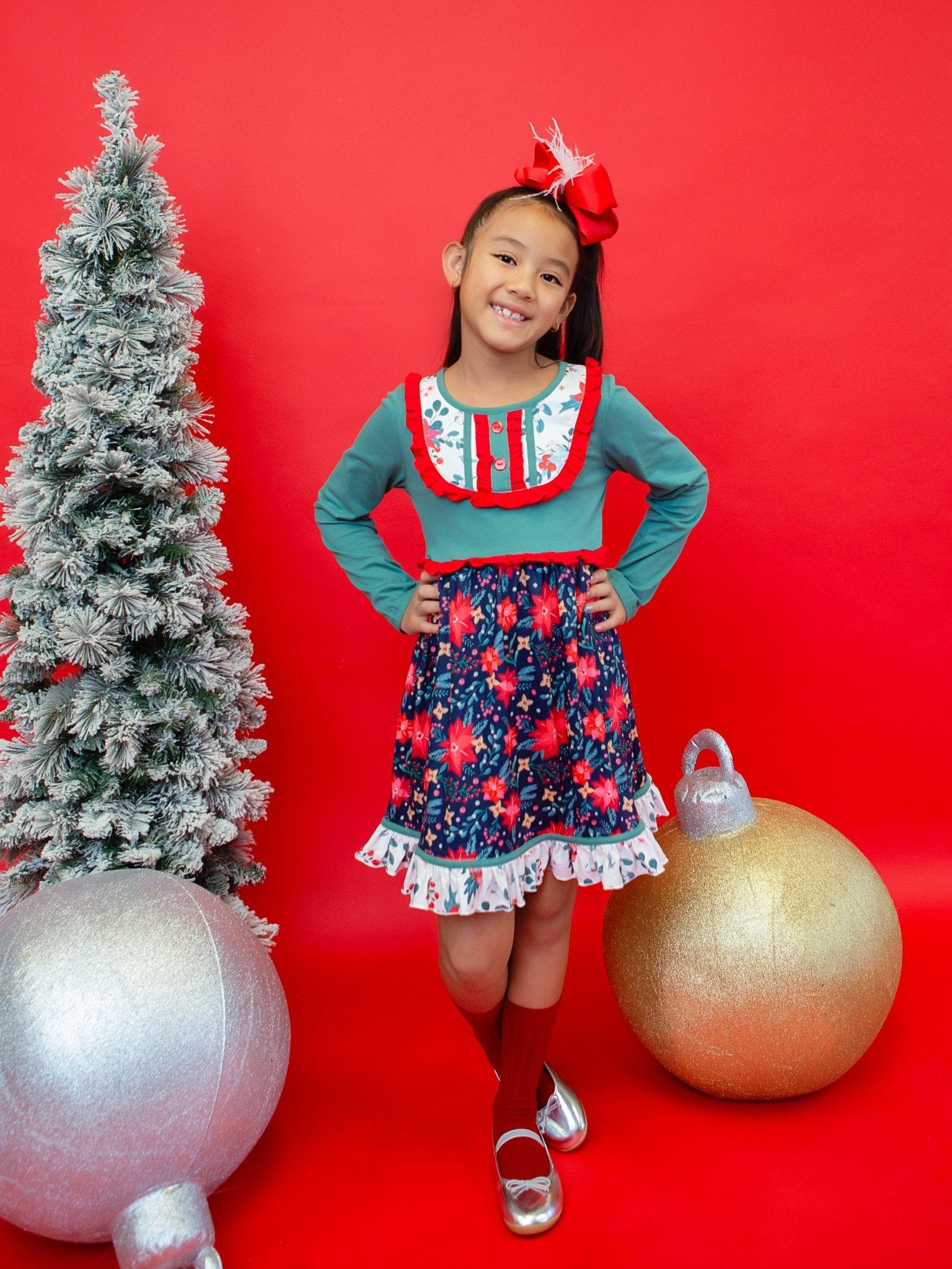 Festive Poinsettia Ruffled Bloom Dress 10y