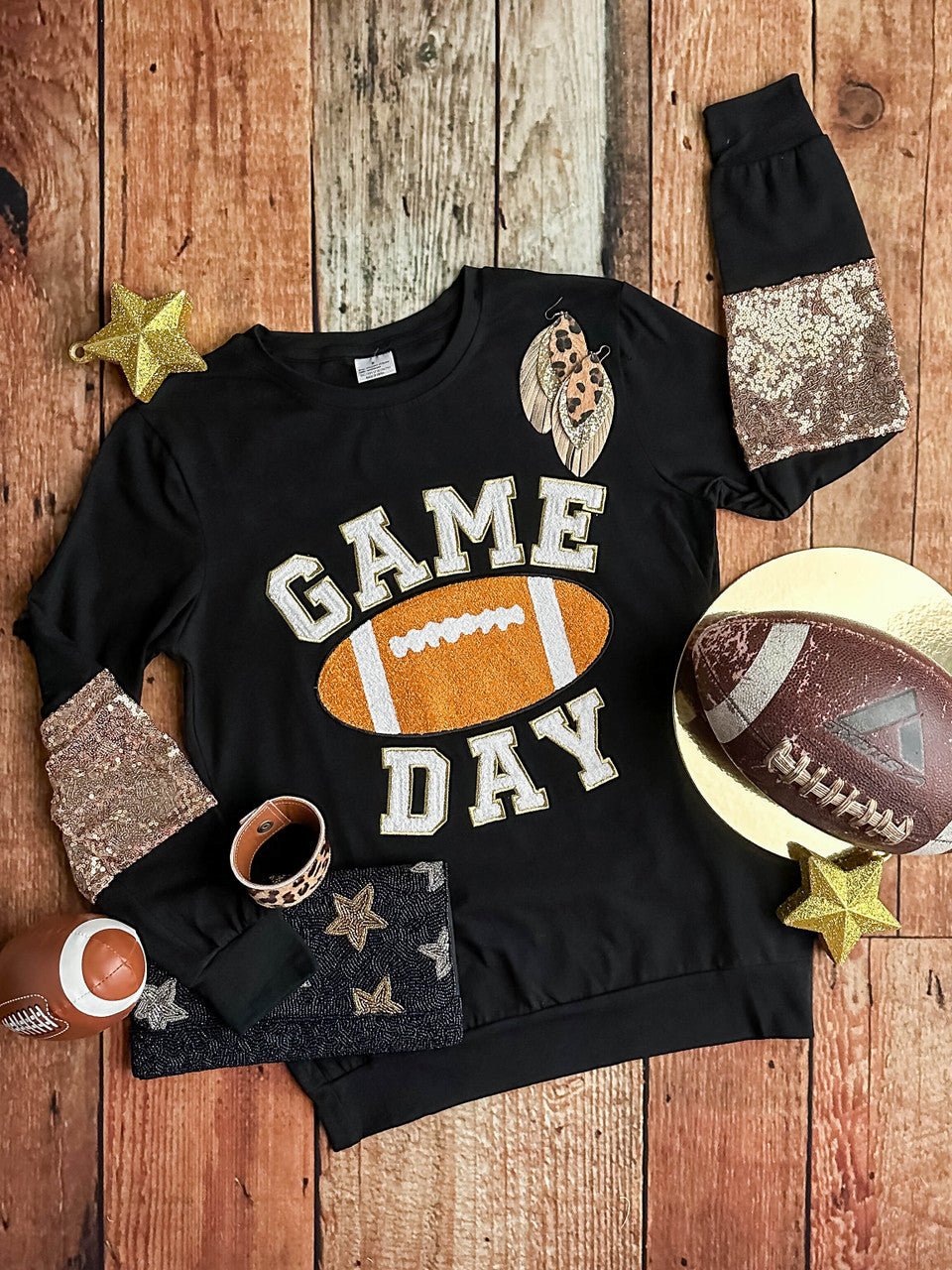 Game Day Black Sequins Sleeved Shirt: FINAL SALE
