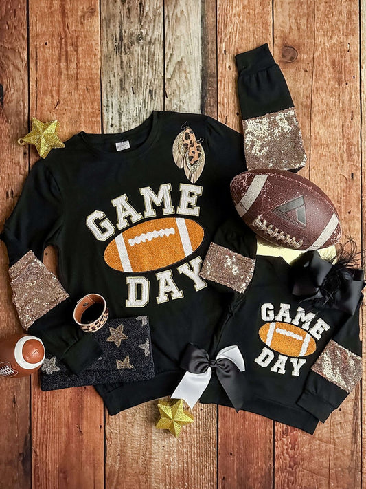 mommy & me black football game day sequin shirts - Alternative view