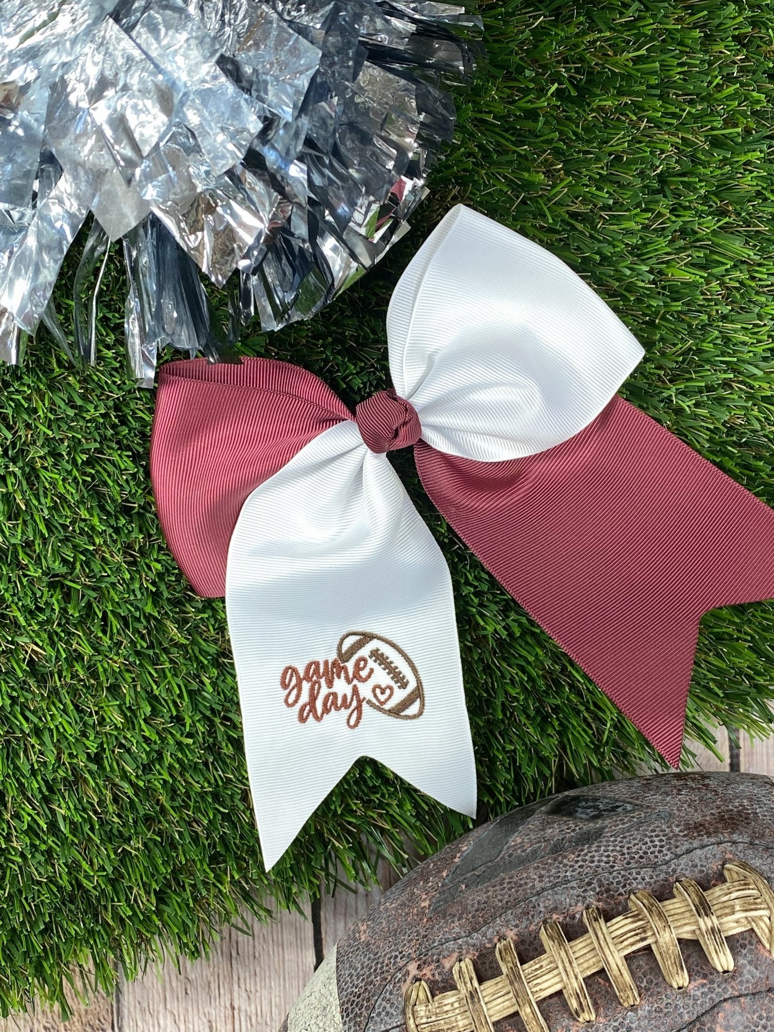 maroon & white Game Day Embroidered Cheer Bow