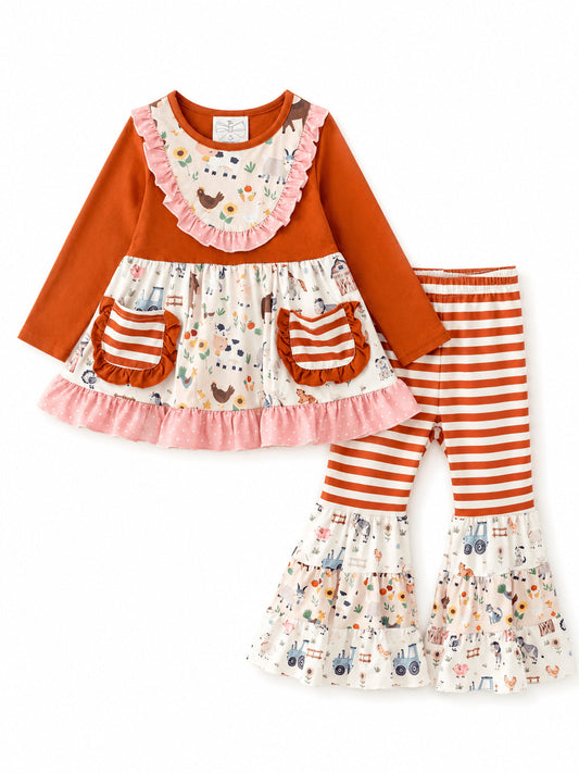 Farm animal outfit set with ruffle trim - Alternative view