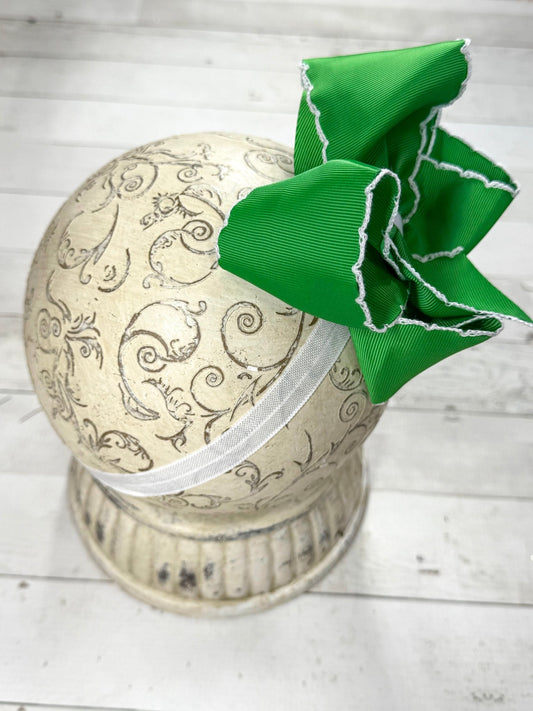 Green with White Moonstitch Bow Headband - Alternative view