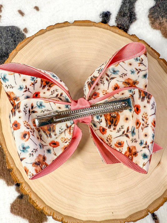 Back of highland bloom double layer hair bow showing alligator clip - Alternative view