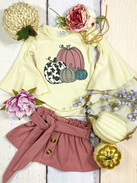 Girls Pink Skirt and Pumpkin Onesie - Alternative view