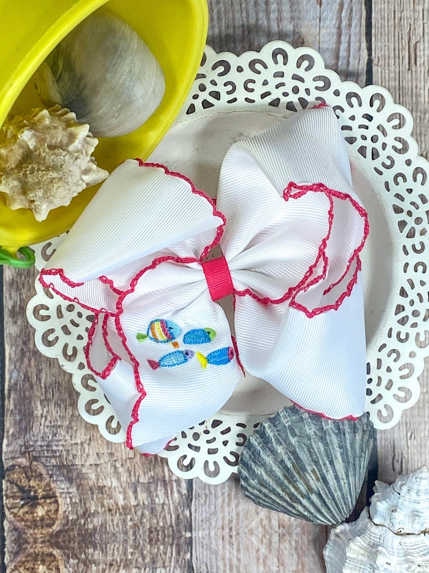 Fishies Embroidered Moonstitch Hair Bow