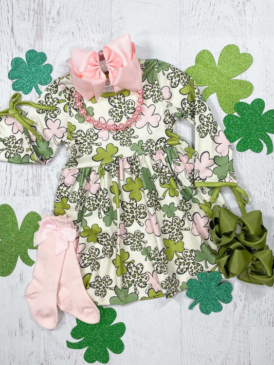 White Pink, Green & Gold Shamrock Dress - Alternative view