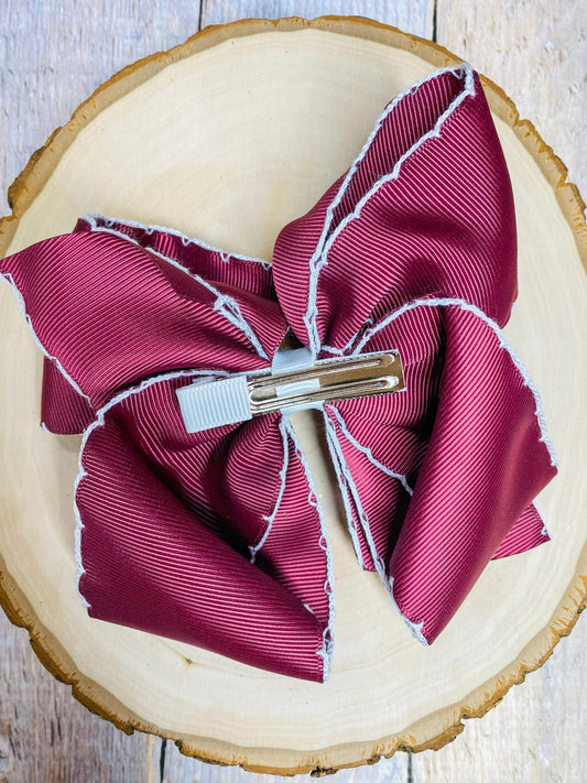 Maroon with White Moonstitch Hair Bow - Alternative view