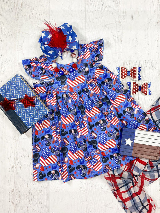 red white & blue dress with mouse print. - Alternative view