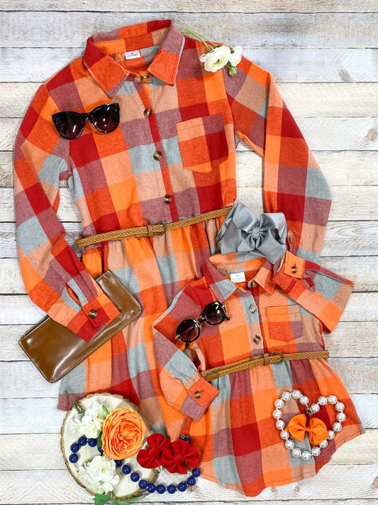 Mommy & Me autumn colored plaid dress - Alternative view
