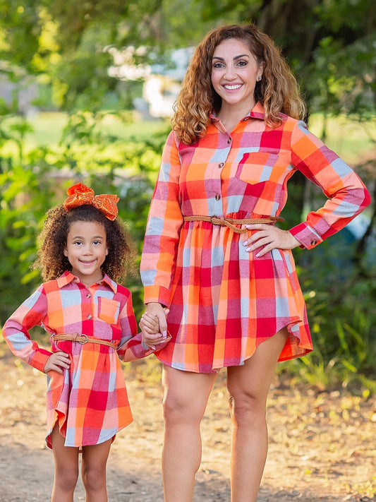 Autumn Hues Plaid Dress on mommy & me models - Alternative view