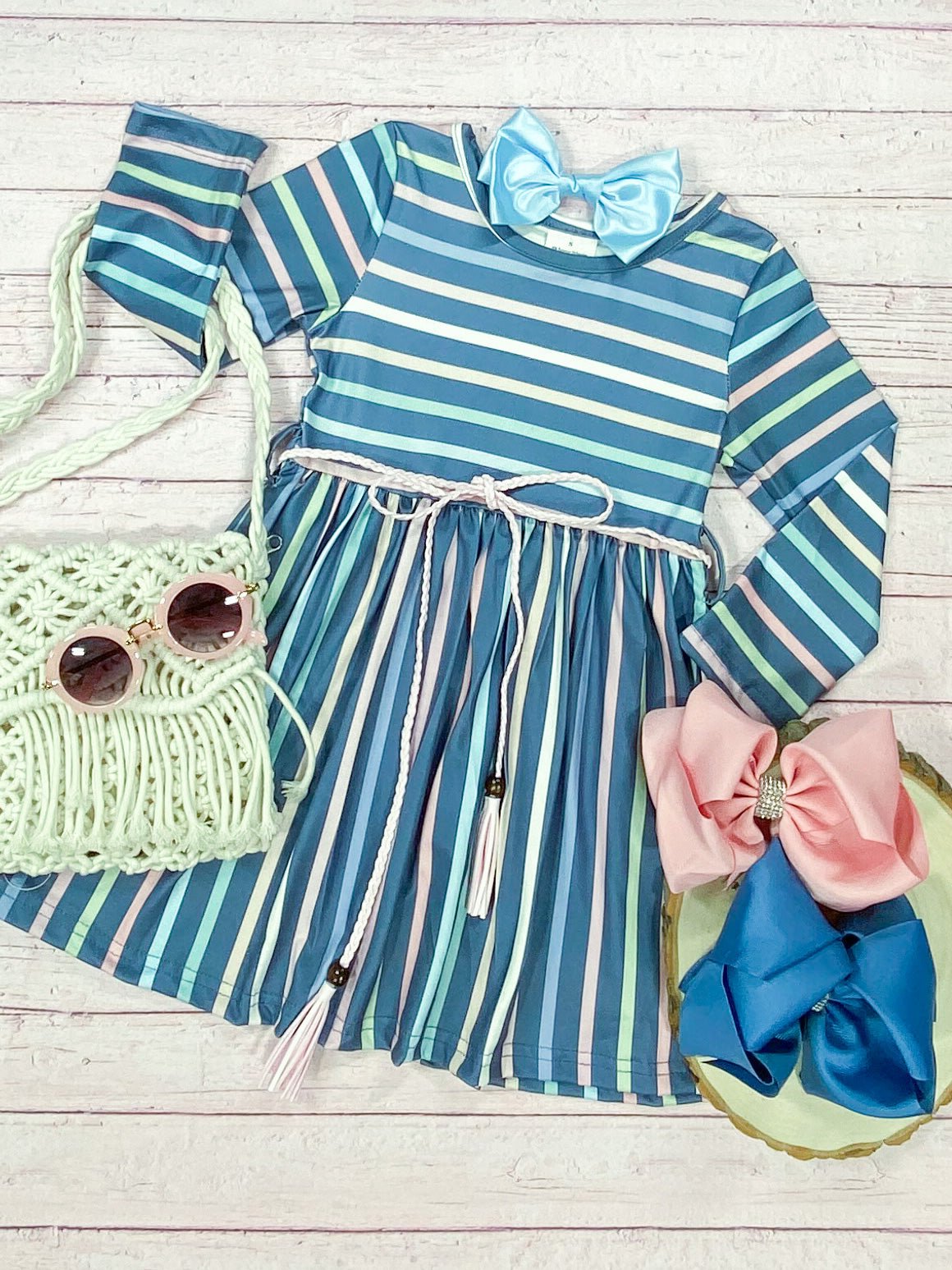 Mommy & Me Blue Hues Striped Dress