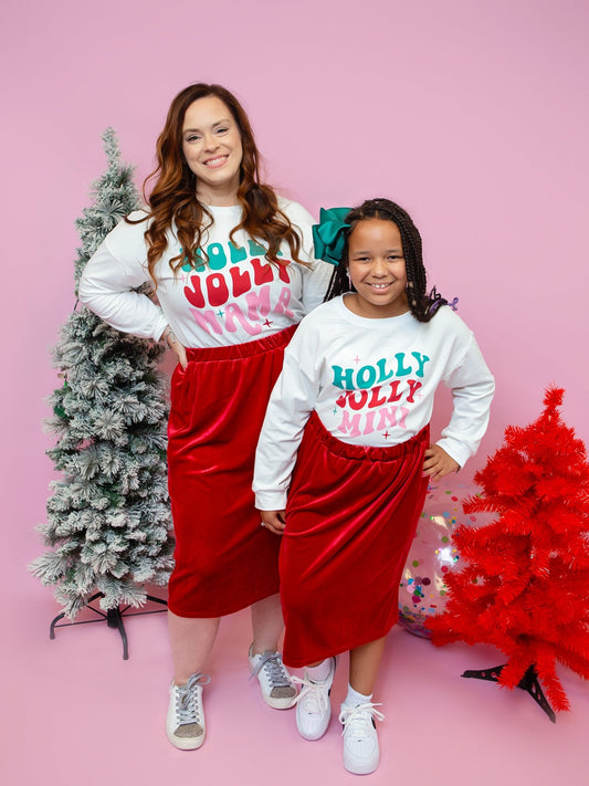 Mom and daughter in matching Holly Jolly tees - Alternative view