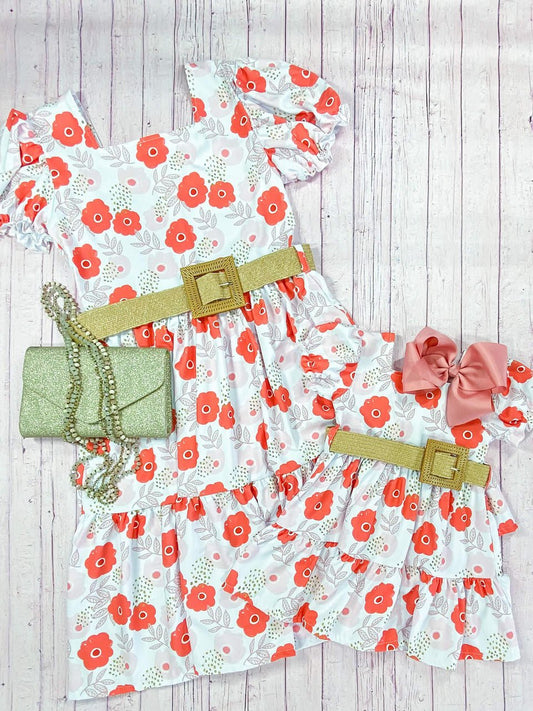 Mommy & Me Pink & Orange Poppies Belted Dress - Alternative view