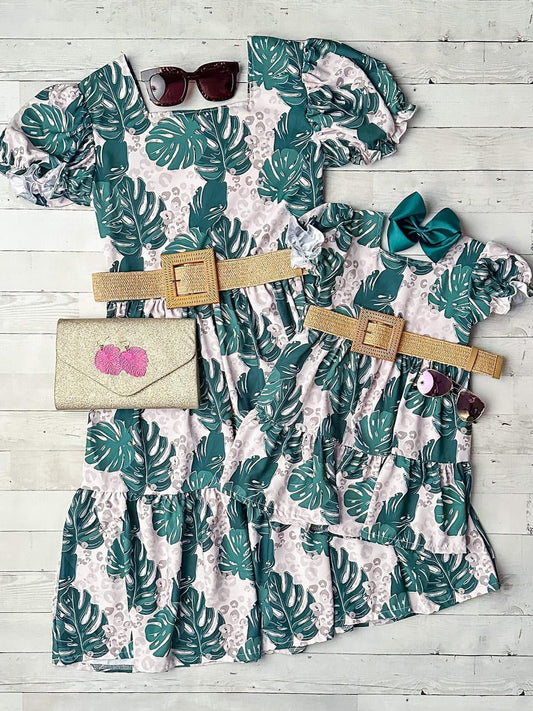 Mommy & Me Tropical Leaf Belted Dress - Alternative view