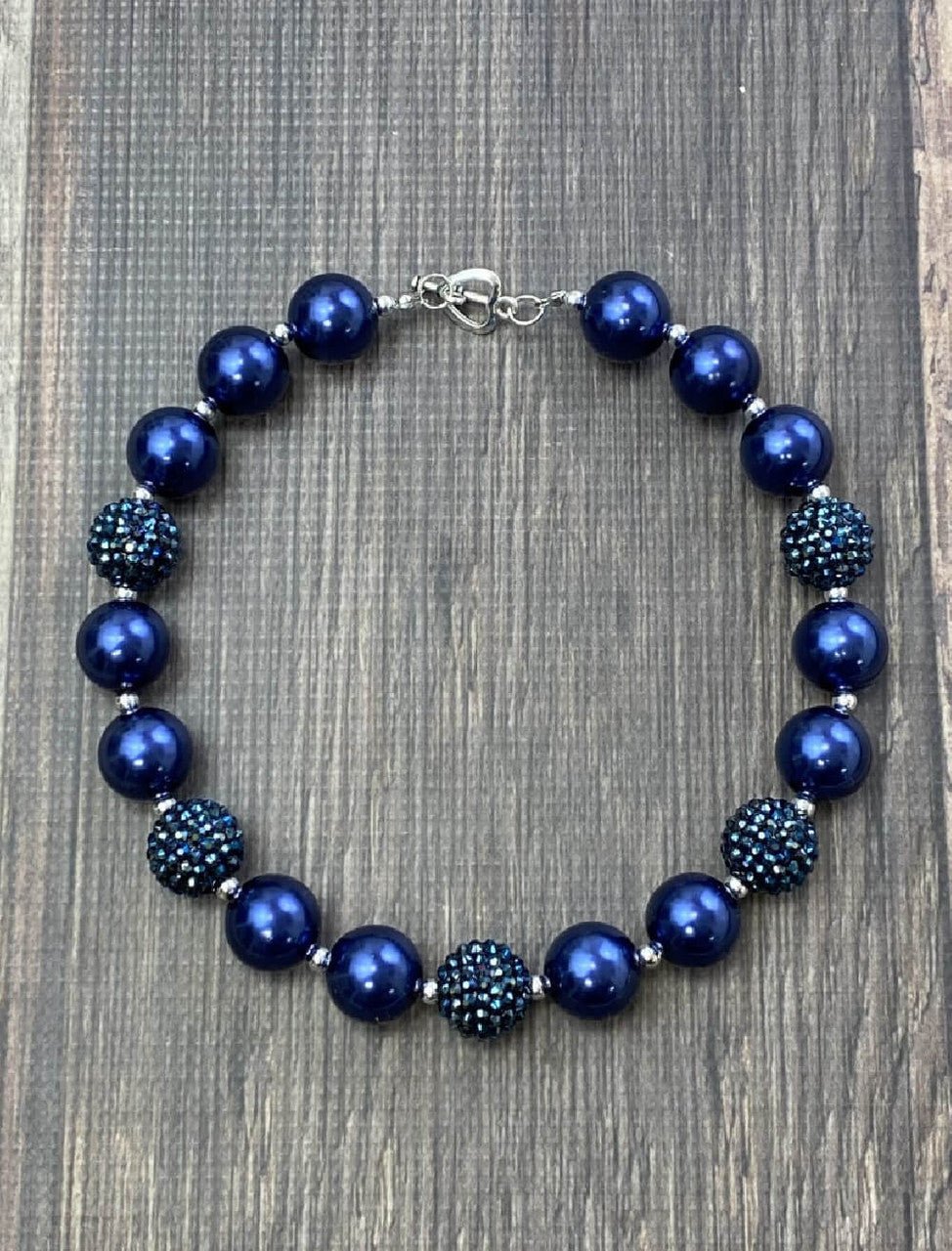 Navy Rhinestone Chunky Bead Necklace