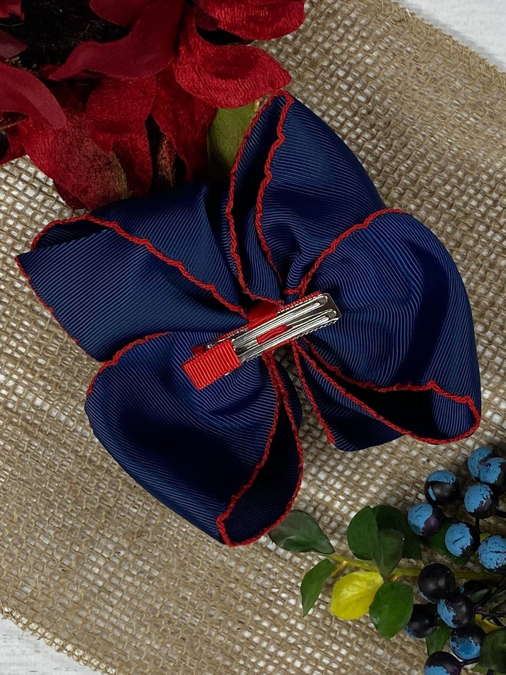 Back of the Navy with Red Moonstitch Hair Bow