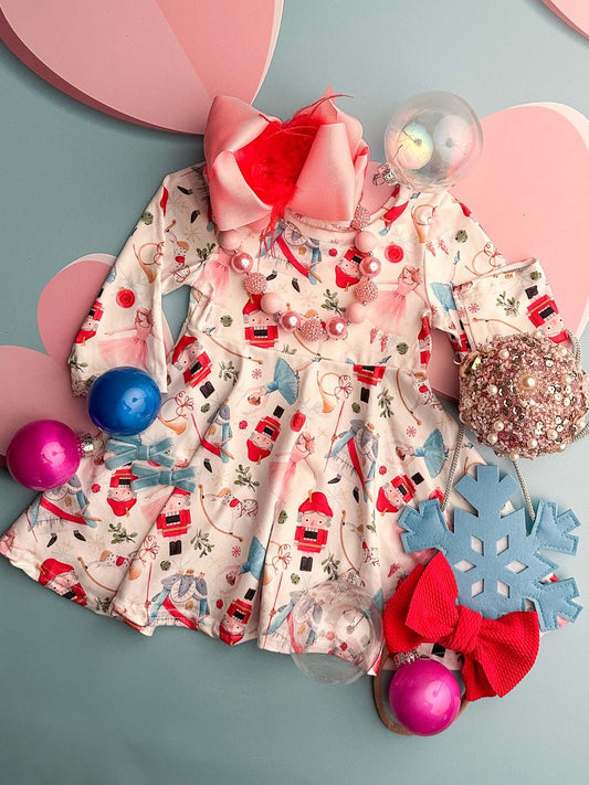 Enchanting nutcracker print long sleeve twirl dress - Alternative view