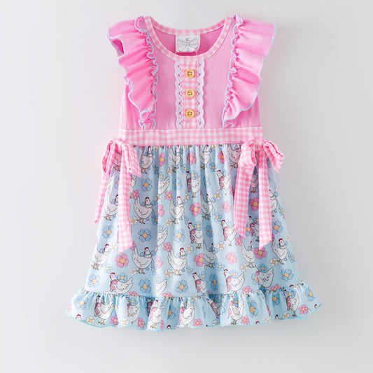 Children's dress featuring chicken pattern on a white background - Alternative view