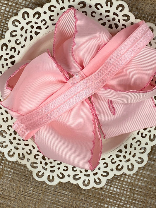 Back of the Pink Coquette Moonstitch Bow Headband - Alternative view