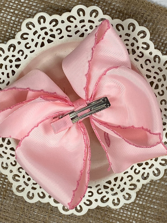 Back of pink coquette moonstitch hair bow showing alligator clip - Alternative view