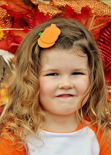 Orange pumpkin felt clippie hair clip for Halloween - Alternative view