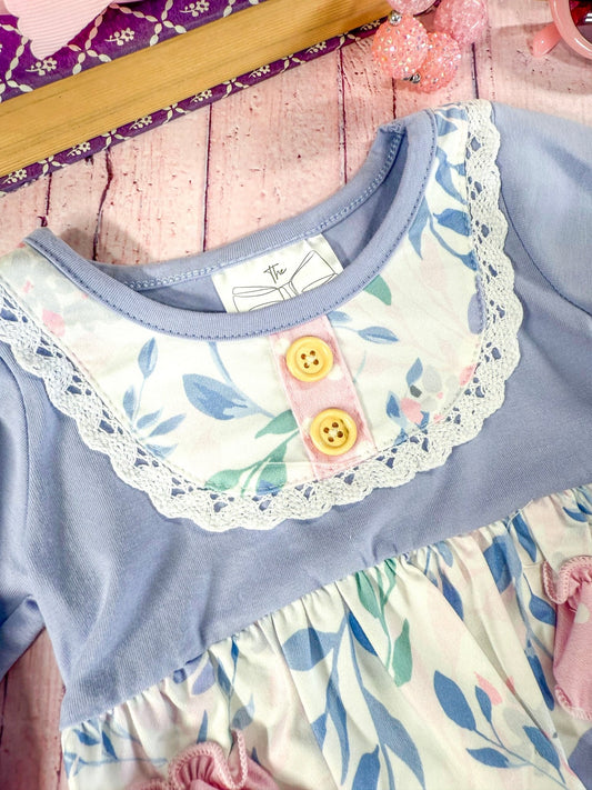 close up of the apron stitching on front of romper - Alternative view