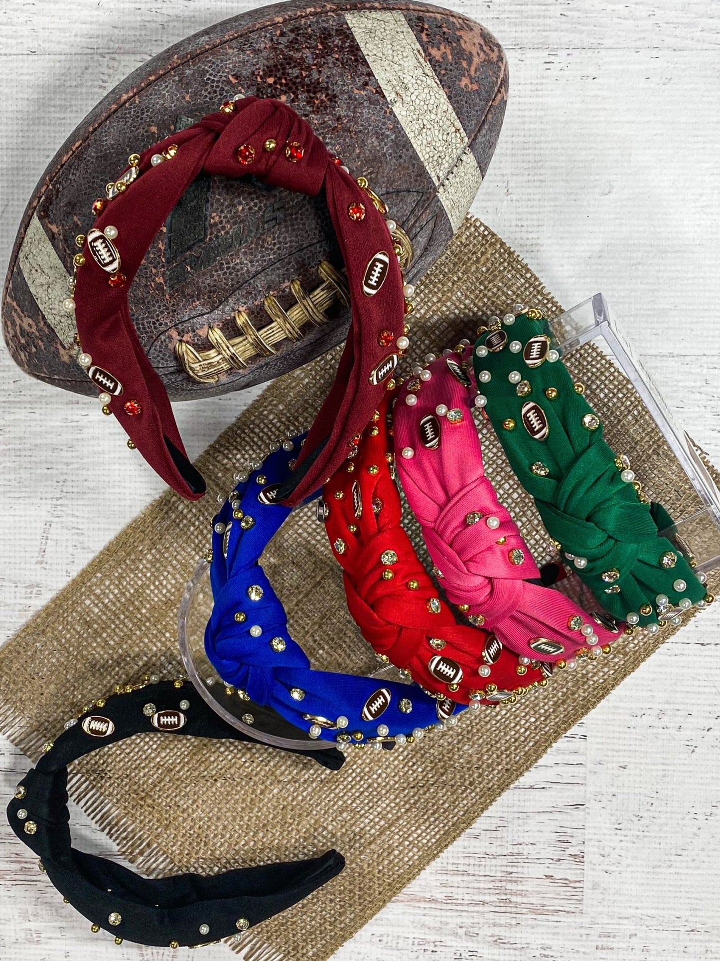 photo of football headbands in mulitple colors