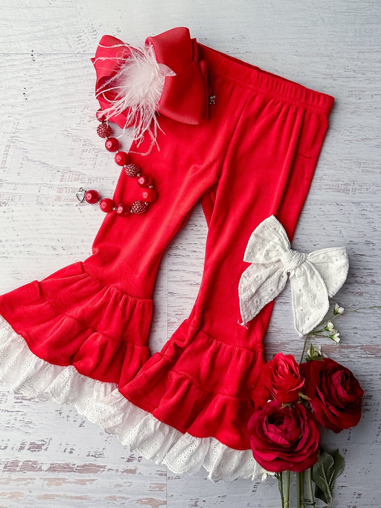 Red Lace Trimmed Velvet Leggings: FINAL SALE