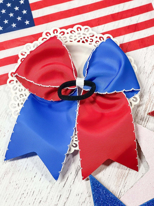 Red White & Blue Moonstitch Cheer Bow (Back) - Alternative view