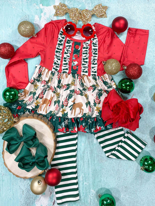 Ruffled long sleeve tunic top with striped pants - Alternative view