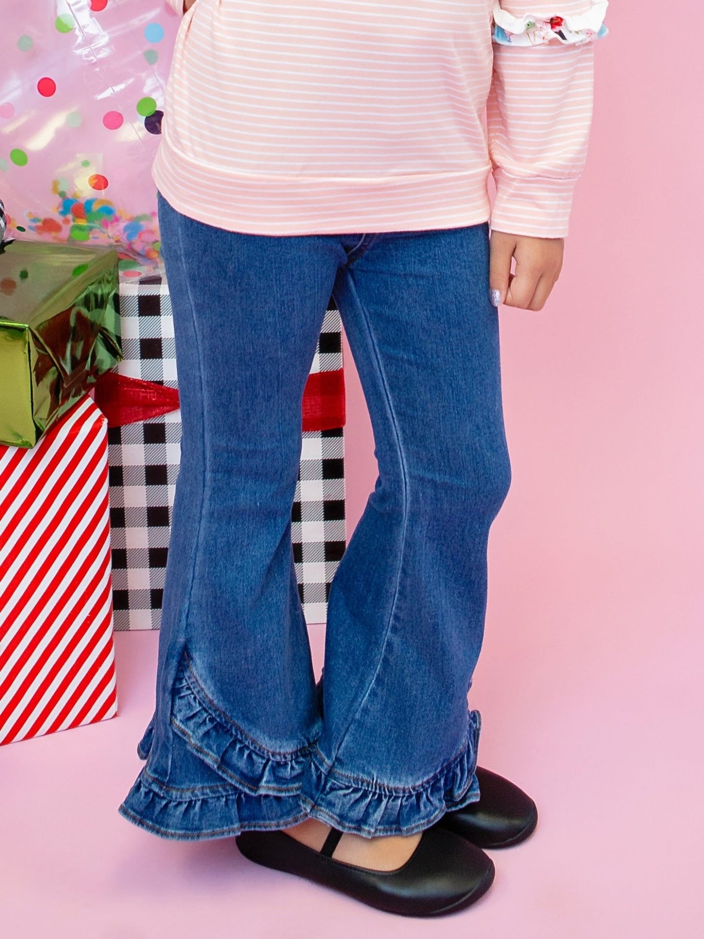 Ruffled Denim Jeans on Model
