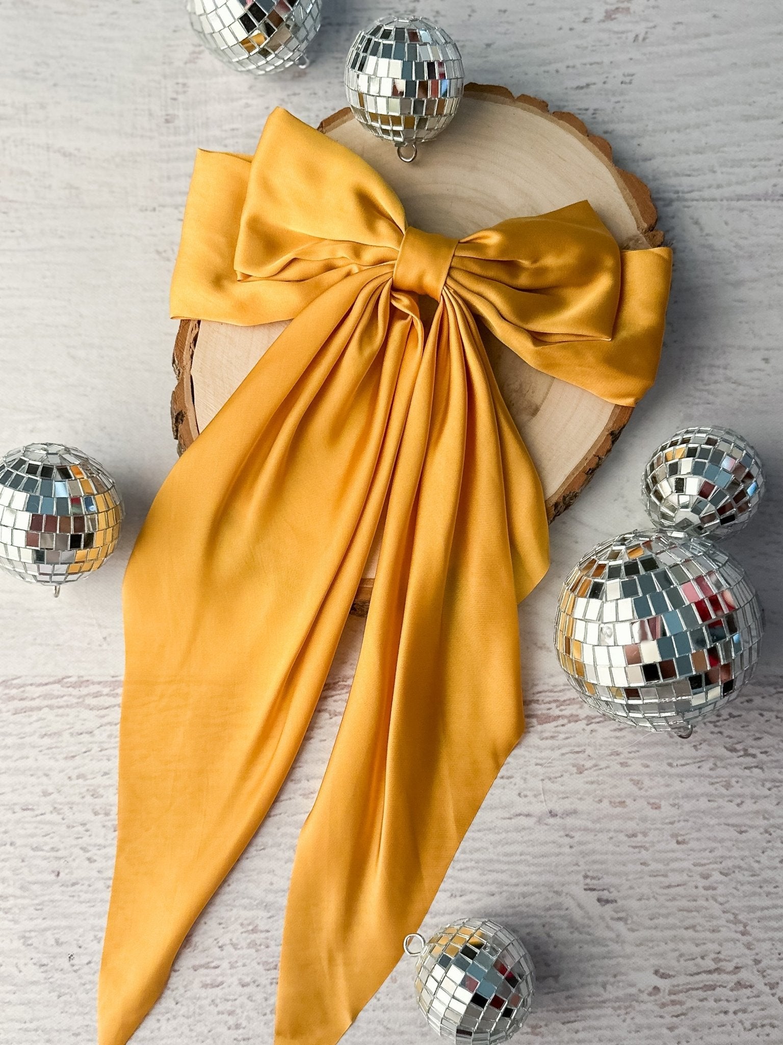 mustard satin coquette bow
