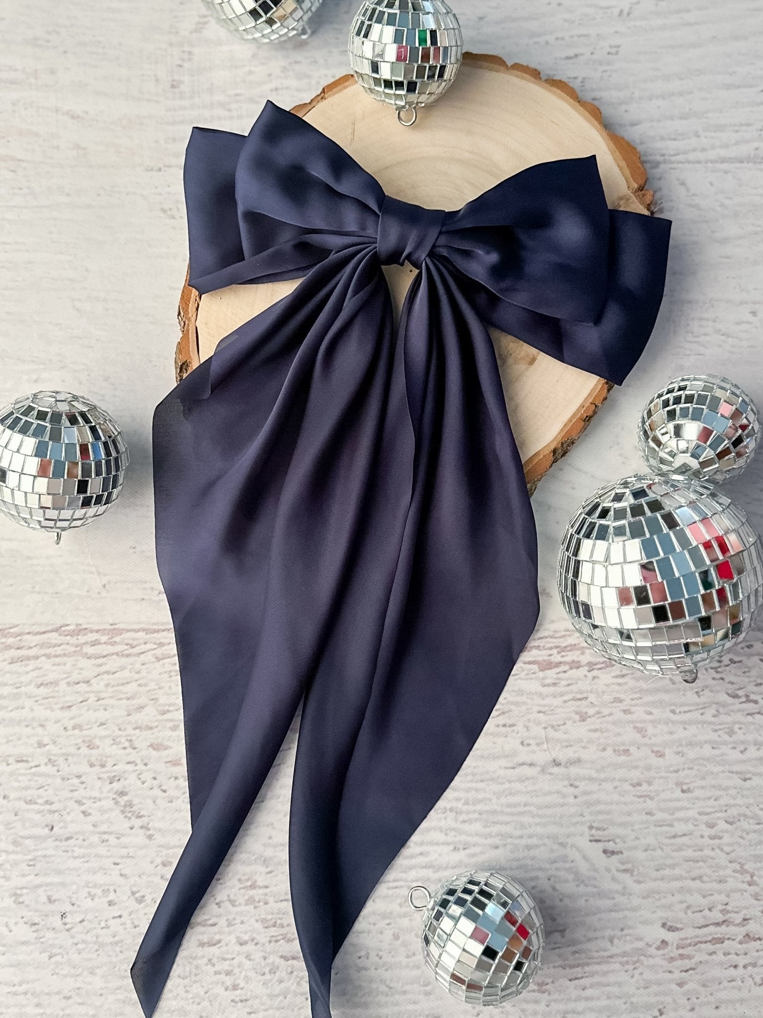 navy blue satin coquette bow