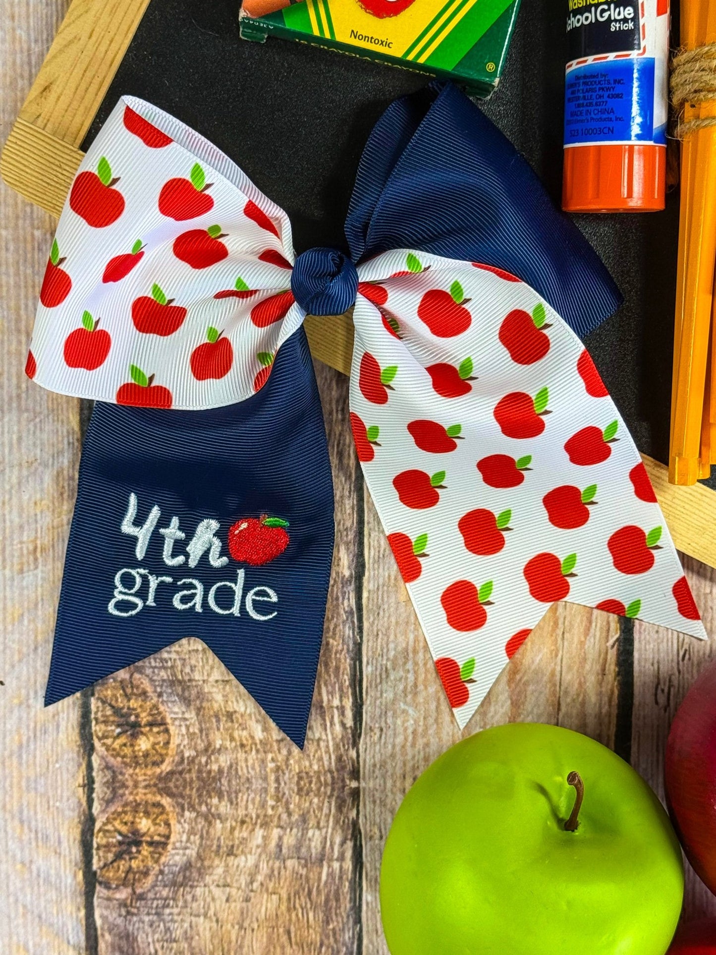 4th grade School Grade Embroidered Cheer Bow