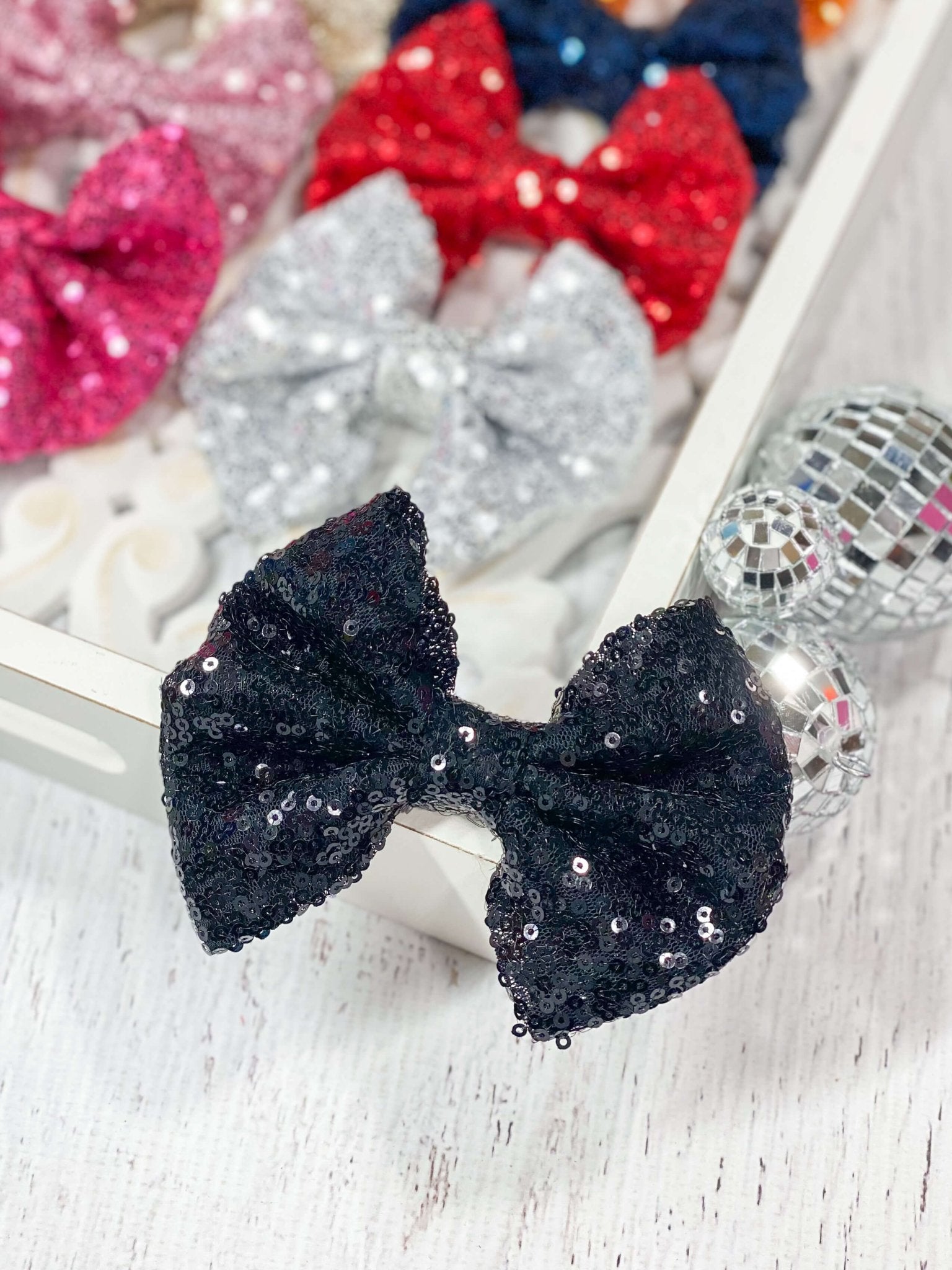 black sequin hair bow