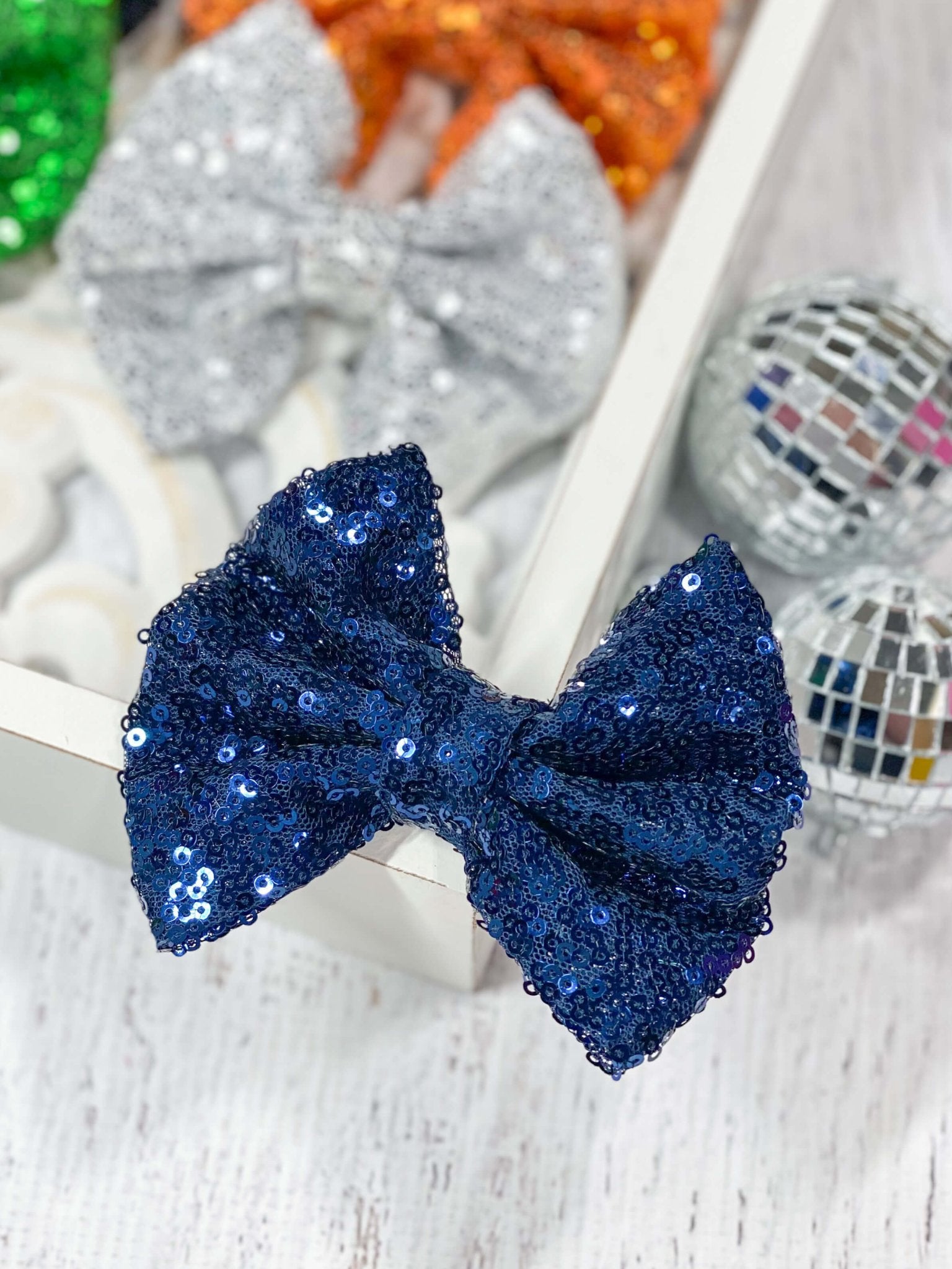 navy sequin hair bow