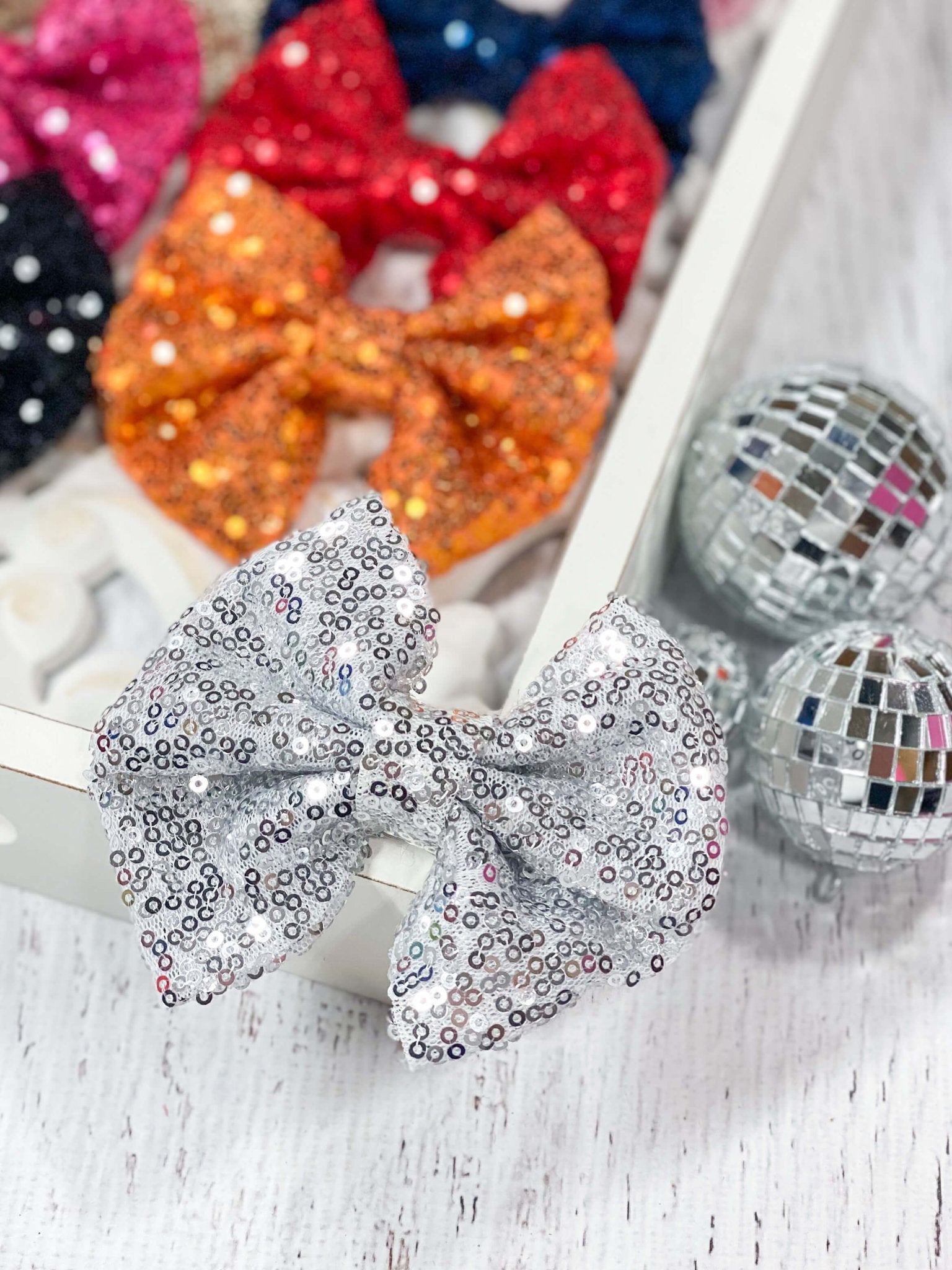 silver sequin hair bow