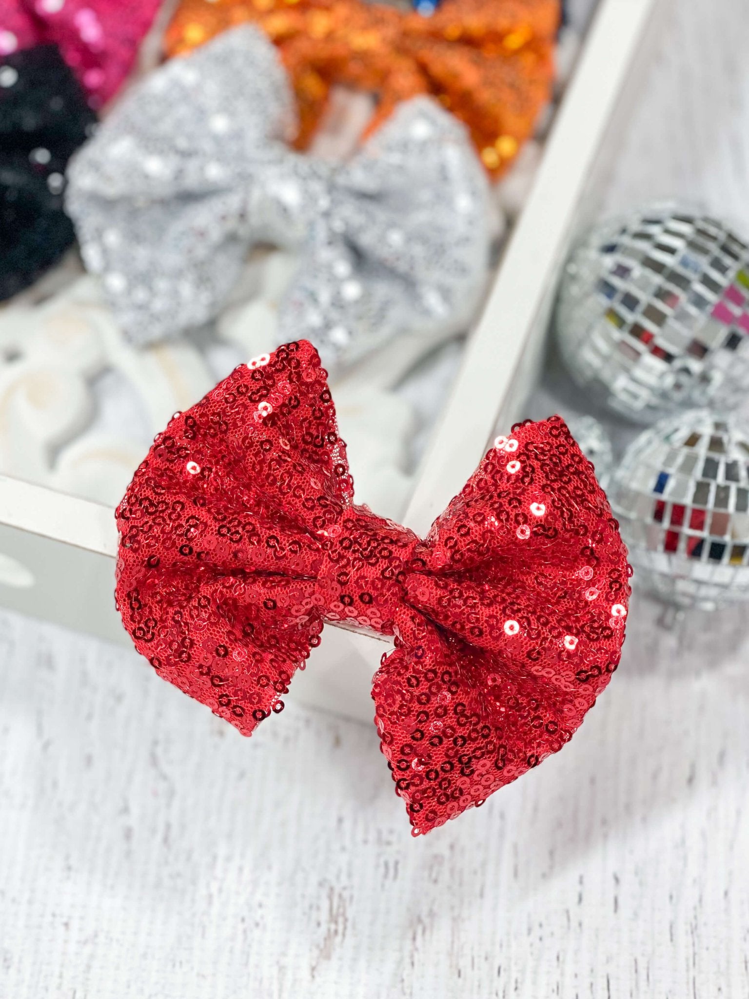 red sequin hair bow