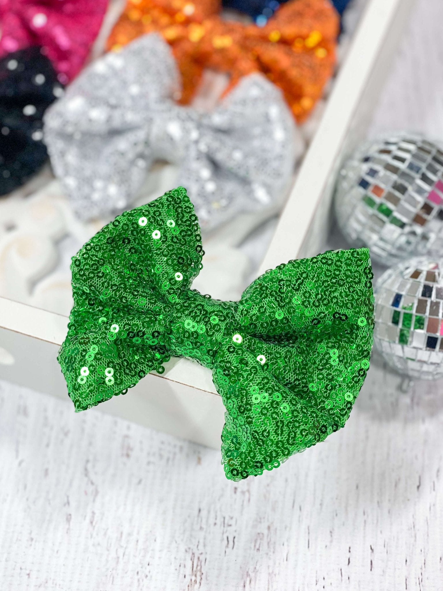 emerald sequin hair bow