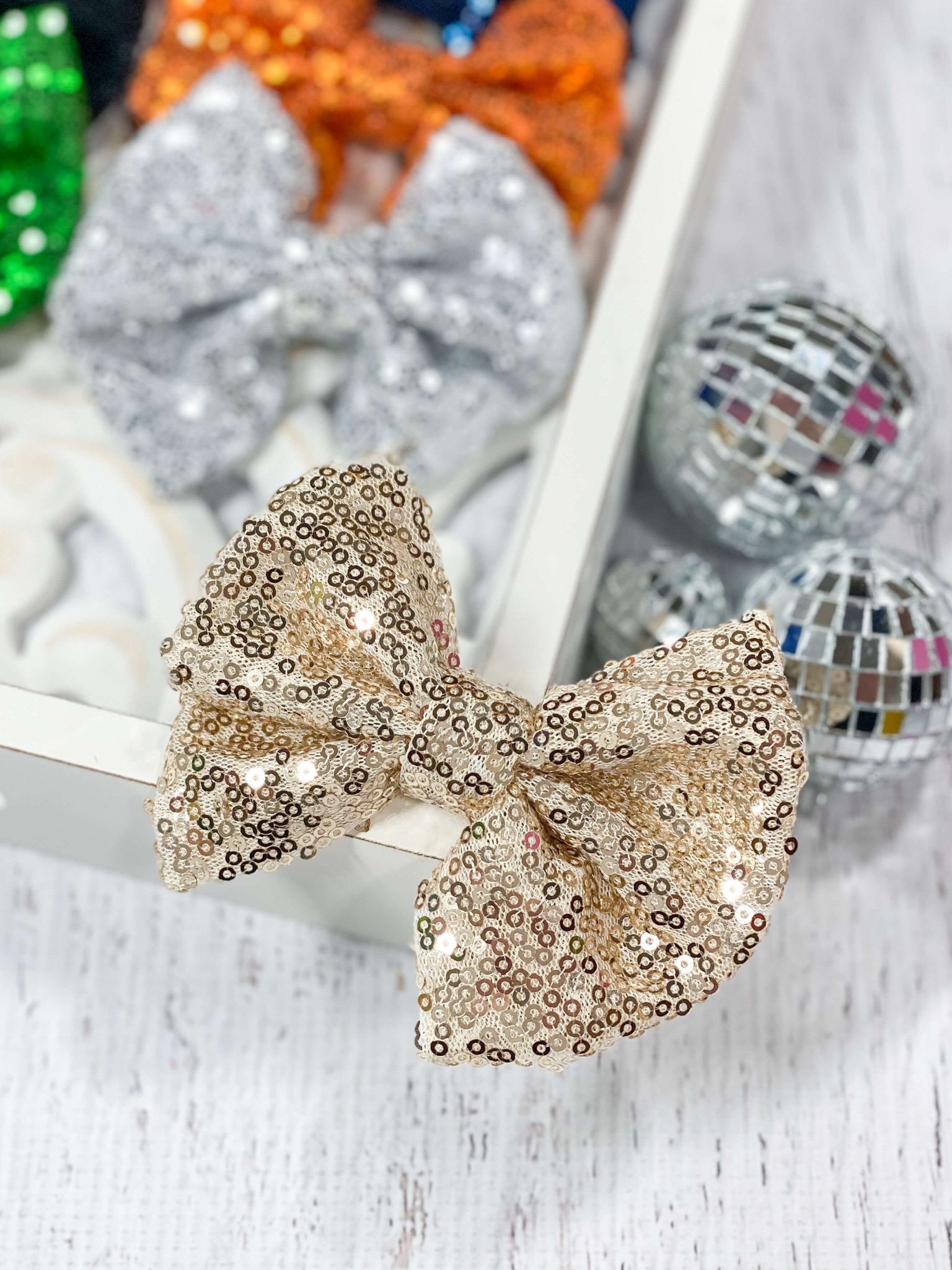 champagne sequin hair bow