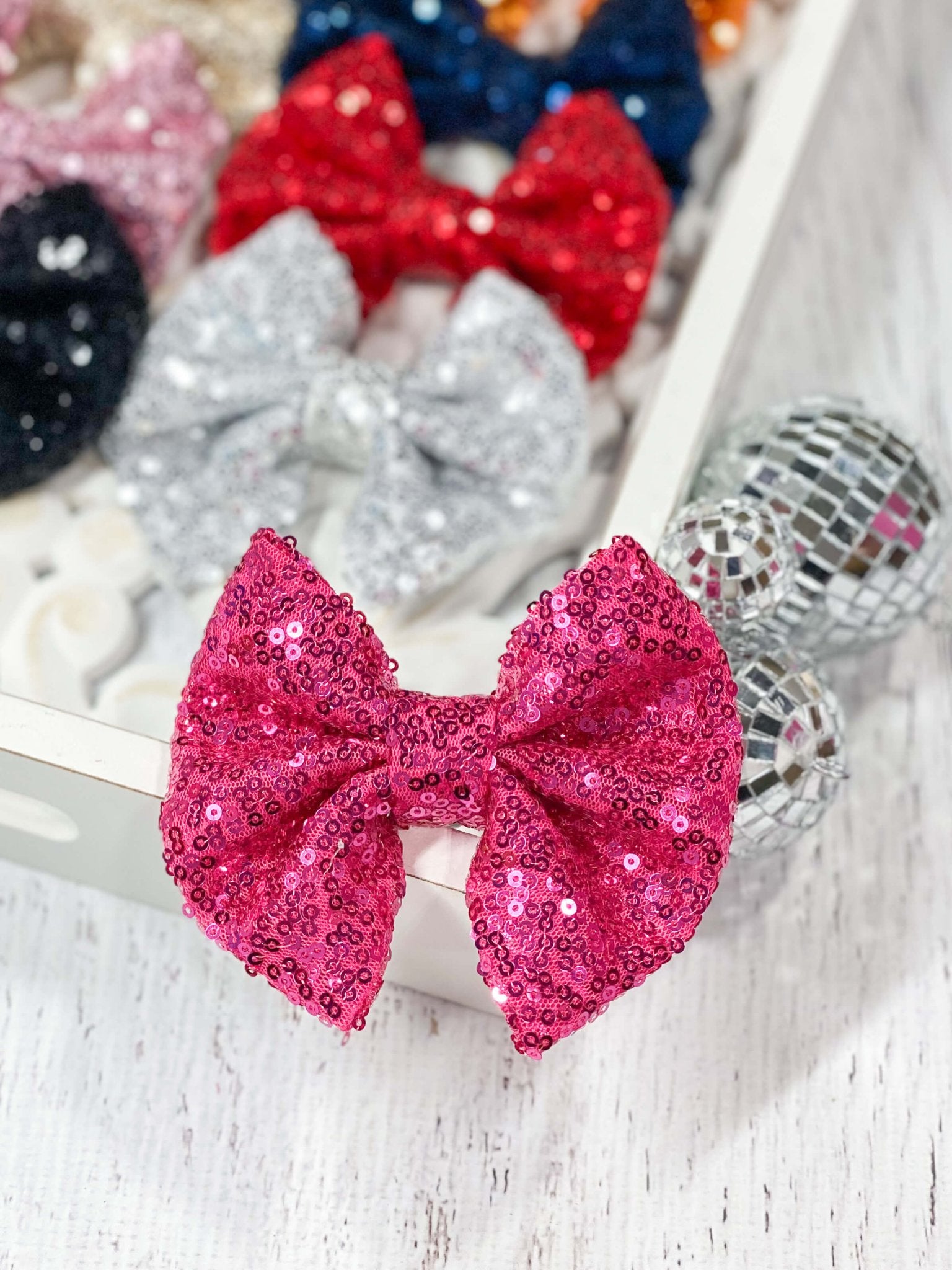 hot pink sequin hair bow