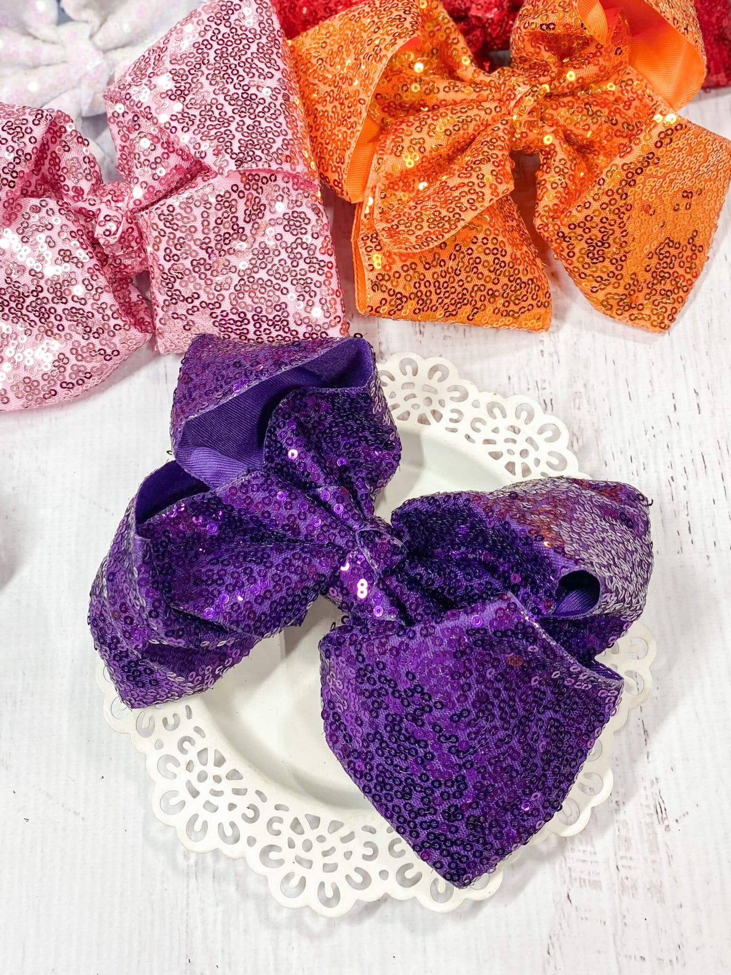 purple texas size sequin bow