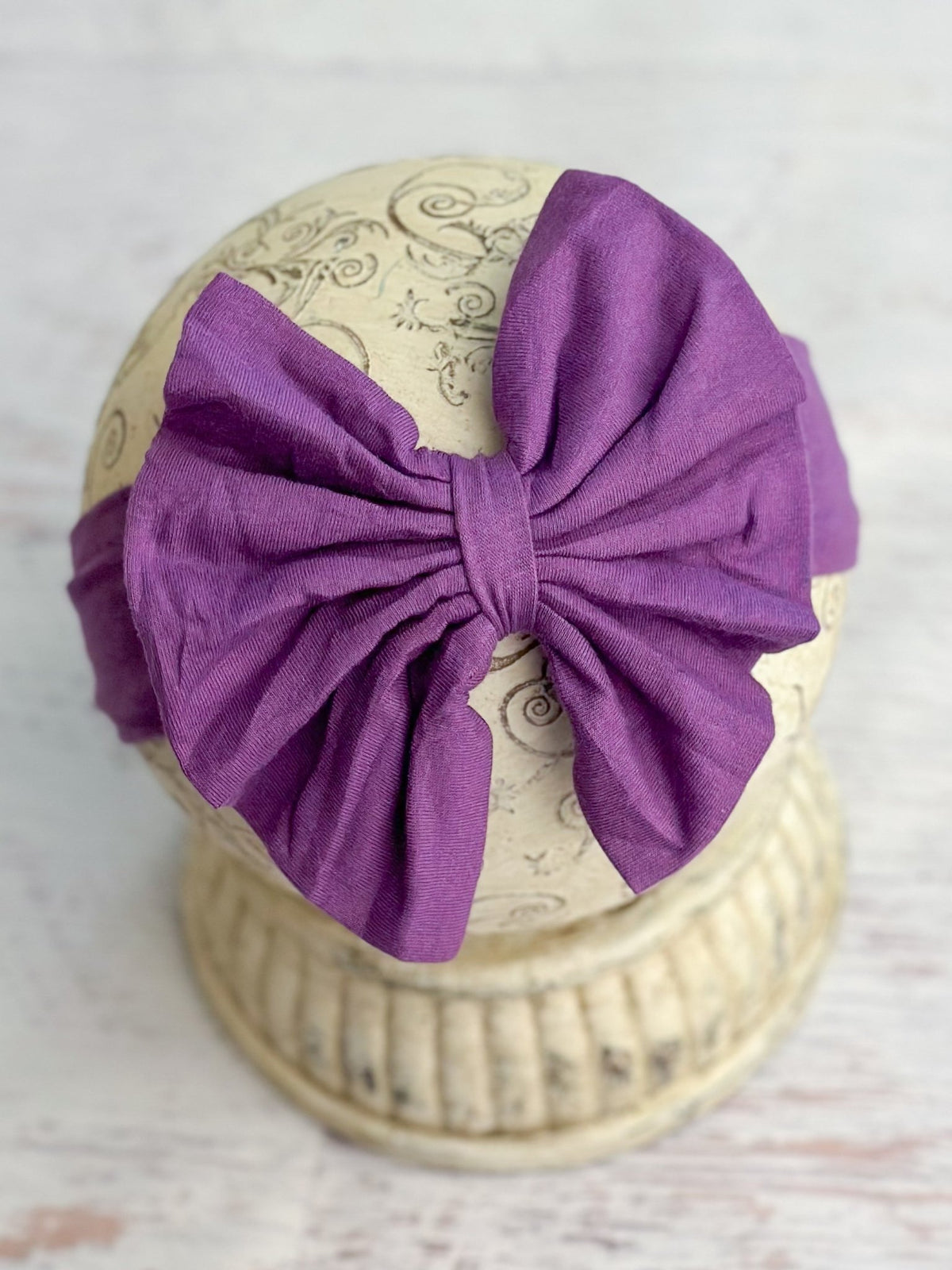 Purple solid fabric bow headband