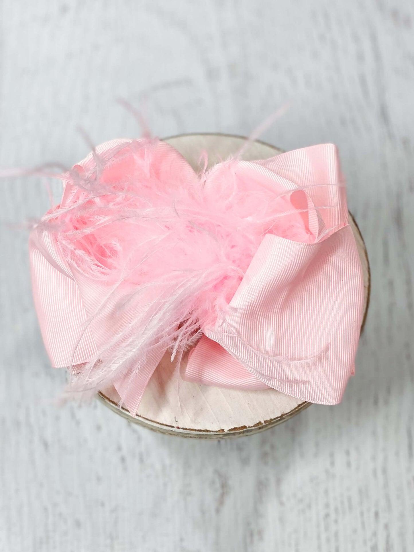 Texas Size Feather Puff Looped Knot Hair Bow Light Pink