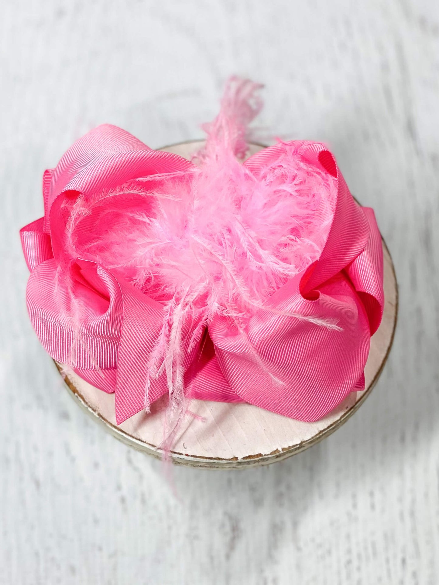 Texas Size Feather Puff Looped Knot Hair Bow French Pink