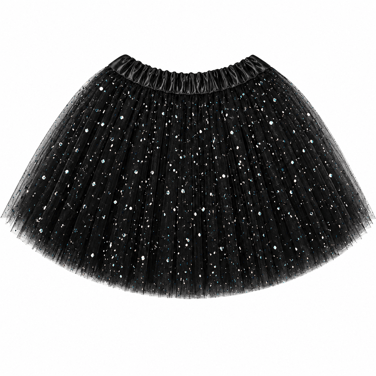 black sparkle tutu on a white background