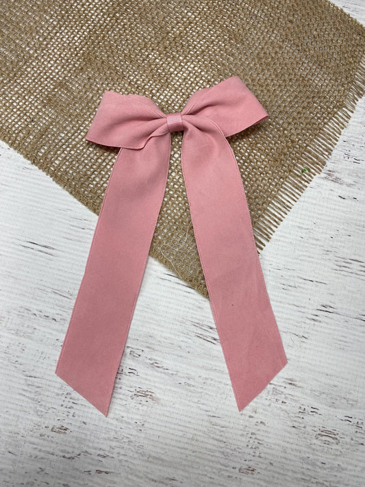 Pink wide suede ribbon long tail hair bow - Alternative view