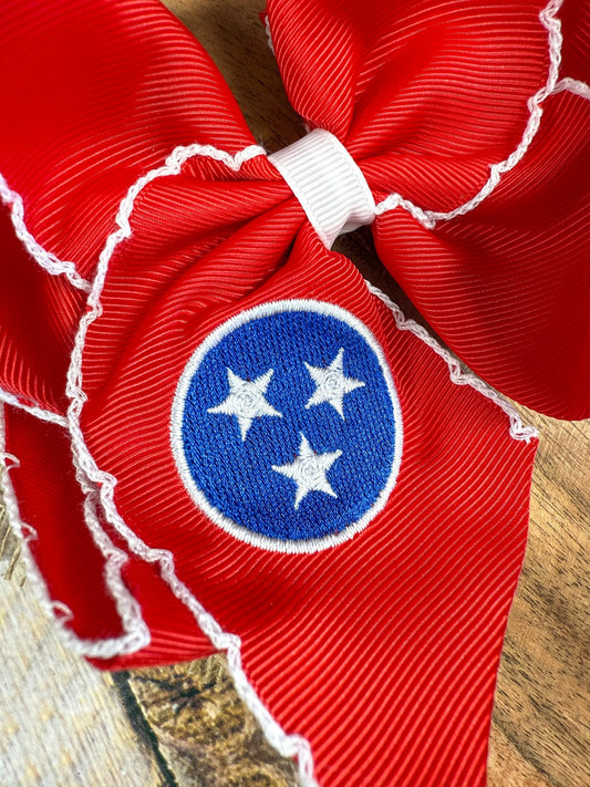 Close-up of Tennessee tri-star moonstitch embroidery detail on hair bow - Alternative view