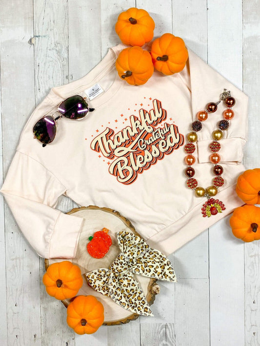 THankful Grateful Blessed GIrls Thanksgiving Top - Alternative view