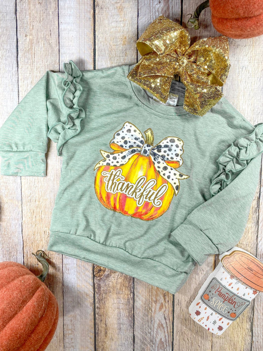Green long sleeve with a thankful pumpkin - Alternative view